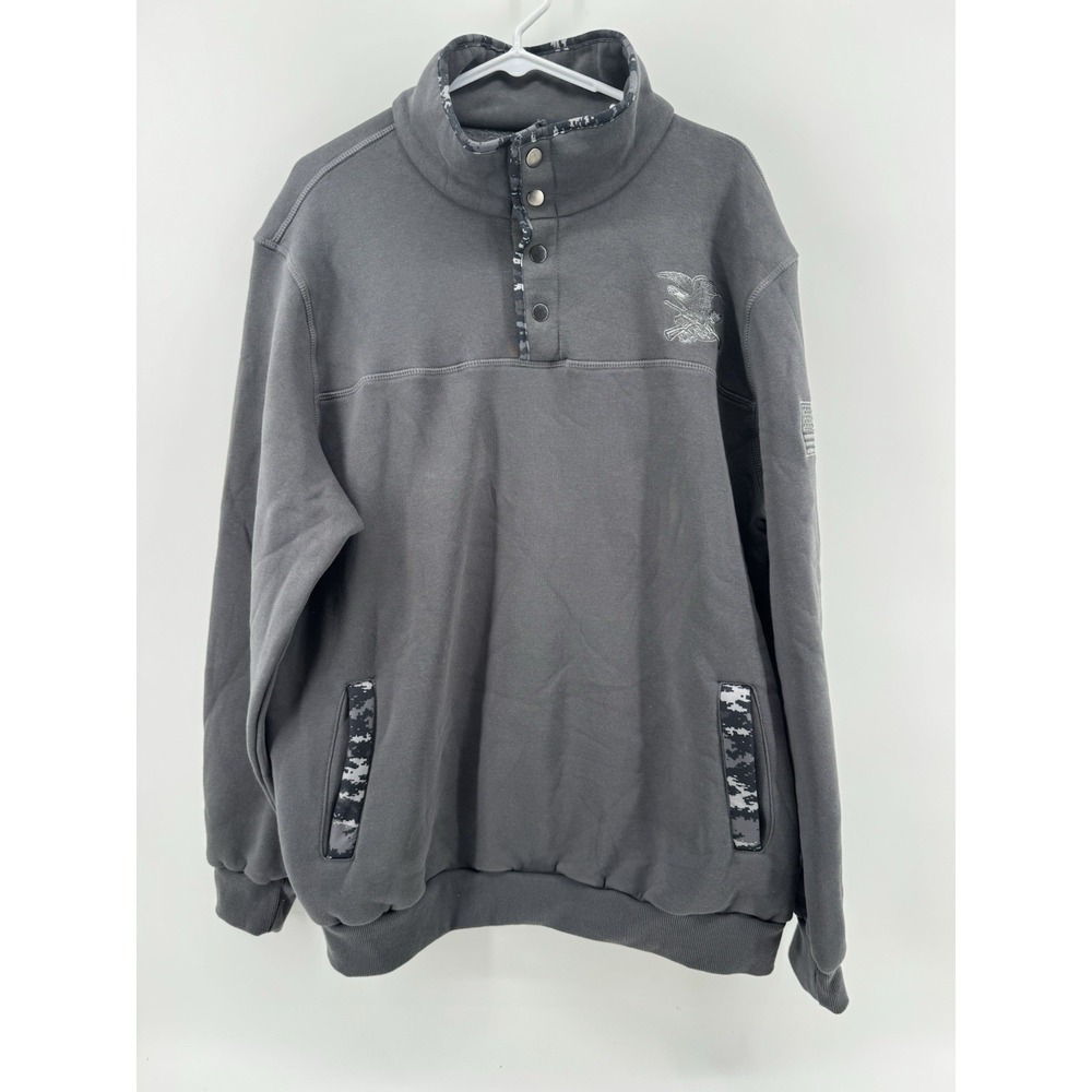 NRA Sweatshirt Men's 2XL Pullover 1/4 Snap Button Mock Neck Grey Camo Logo